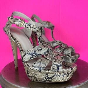 City Streets Tan Snake Print Platform Stiletto Heel Sandals US 8